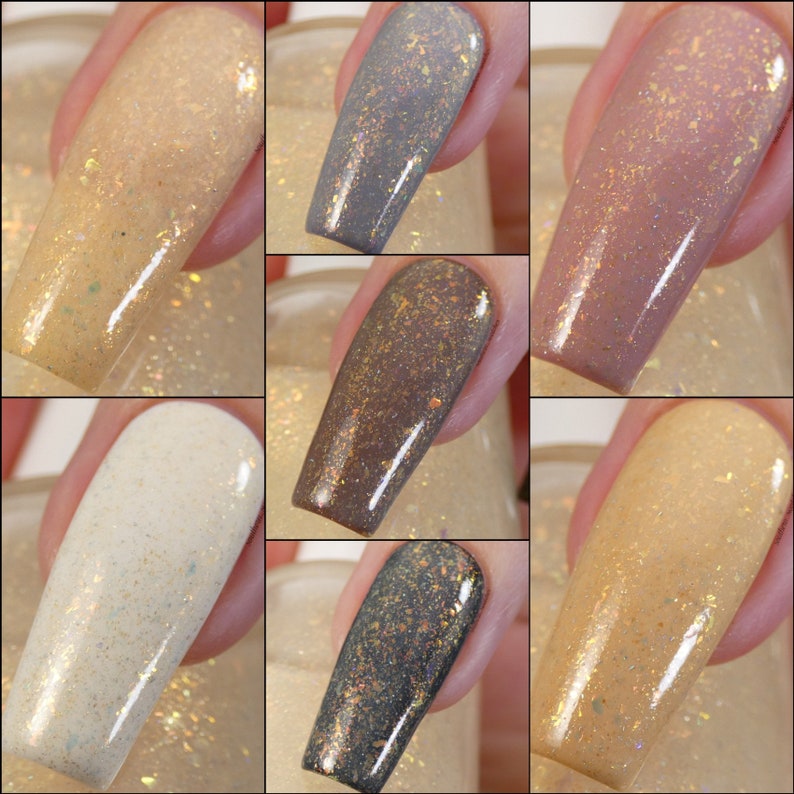 Honey Milk.060 Gold Nail Polish Topper with Iridescent Flakies image 4