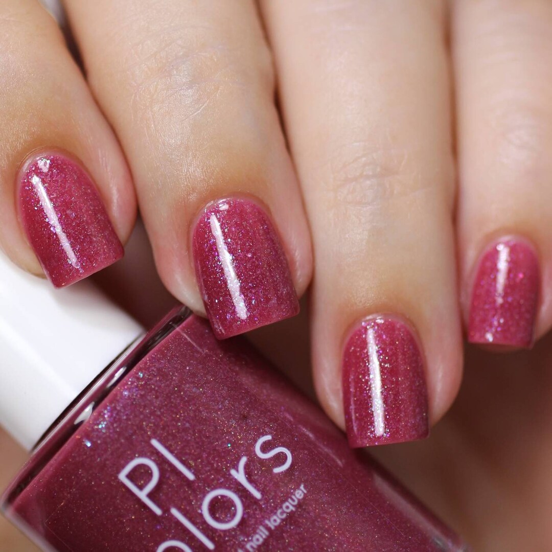 Red Raspberry Nail Colour Berry Red Nail Polish With Rainbow Colorshifting Micro Flakies ...