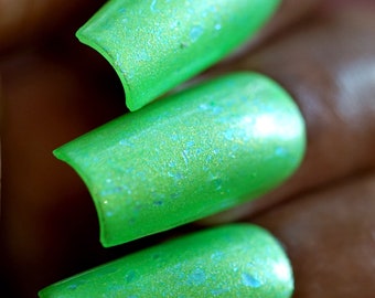 Green Nail Polish with Iridescent Blue Flakies | Acid Green Vapors.205