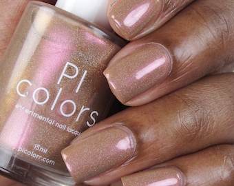 Phoenix.087 Warm Light Brown Holographic Nail Polish with Orange to Pink Duochrome