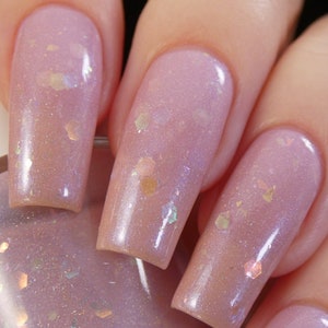 Pale Pink Nail Polish with Rainbow Flakies and Iridescent Glitter Special Week.000 image 9