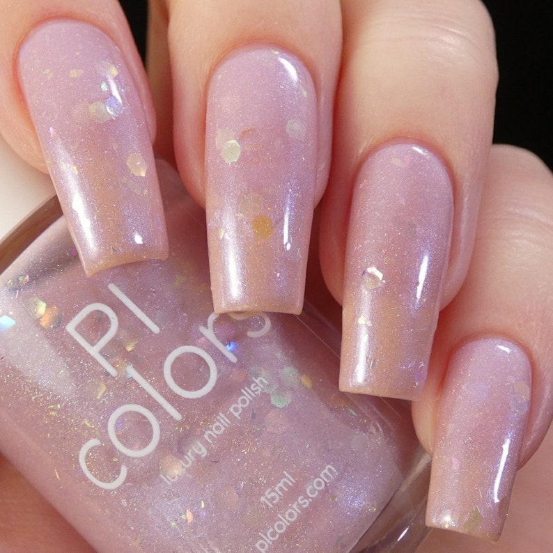 Pale Pink Nail Polish with Rainbow Flakies and Iridescent Glitter Special Week.000 image 8