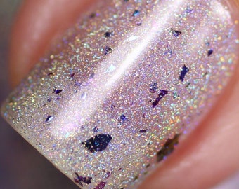 Holographic Silver Nail Polish with Linear Holo Purple Flakies | Crescent in Ice.018