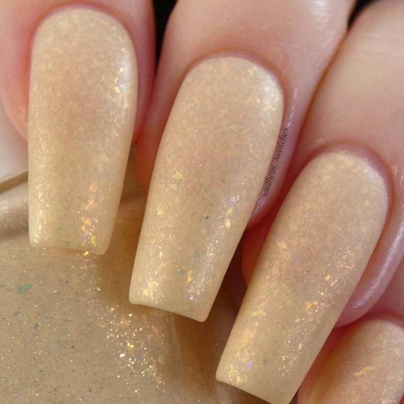 Honey Milk.060 Gold Nail Polish Topper with Iridescent Flakies image 9