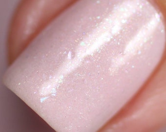 Vanilla Strawberry Shortcake.001 Pale Pink Nail Polish with Rainbow Flakies