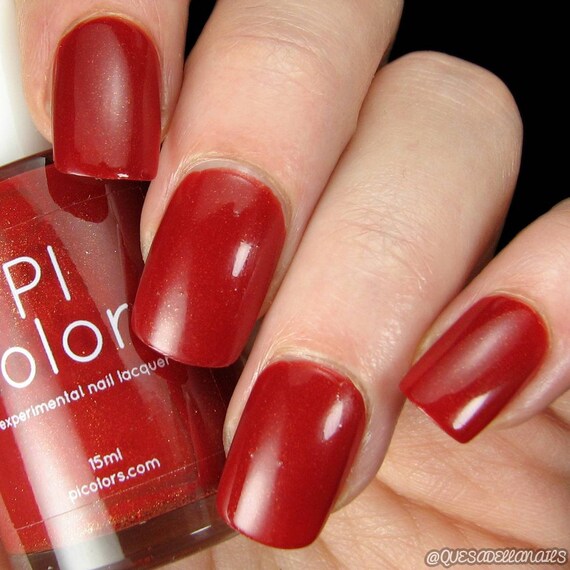 Blood Moon.090 Red Nail Polish With Gold Shimmer Etsy