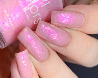 Pink Nail Polish Metallic Shimmer and Iridescent Flakies | JCat.003