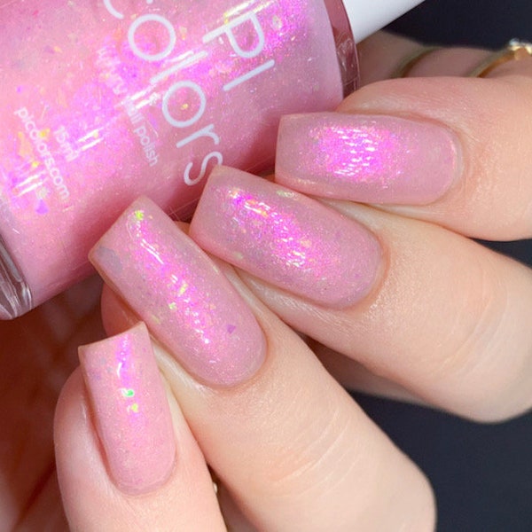 Pink Nail Polish Metallic Shimmer and Iridescent Flakies | JCat.003