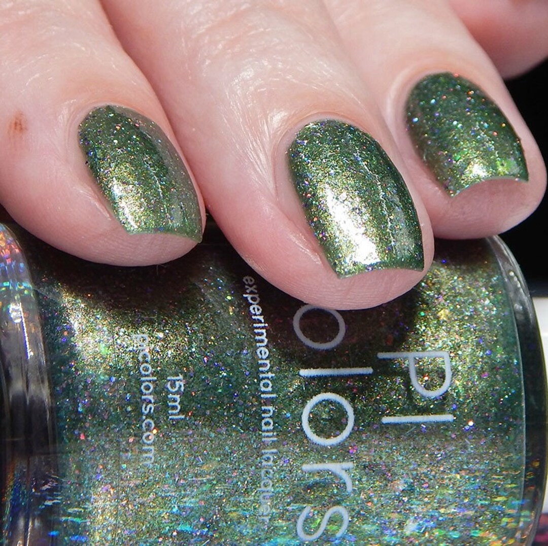 Green Nail Polish With Pink Glitter and Violet Green - Etsy New Zealand