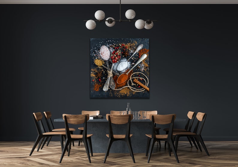 Kitchen Wall Art Nature Print Home Spices Canvas Large Spoons Paint Decor Brown