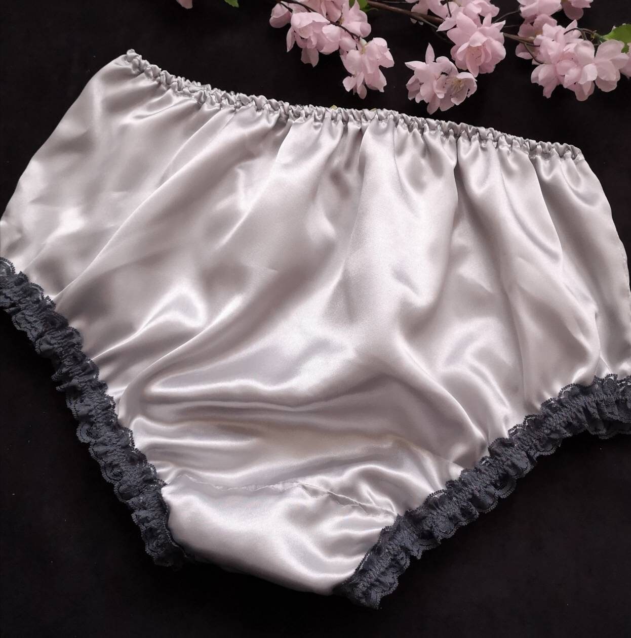 Silver Grey Fuller Fit Satin Panties/sissy Knickers Lemon Lace Front Panel  Made to Order Medium up to Extra Extra Large -  Ireland