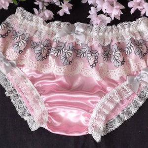 EXTRA LARGE. Baby Pink Bikini Panties With a Silver Embroidered Tulle Lace  Detail. Measurements in Item Description. -  Australia