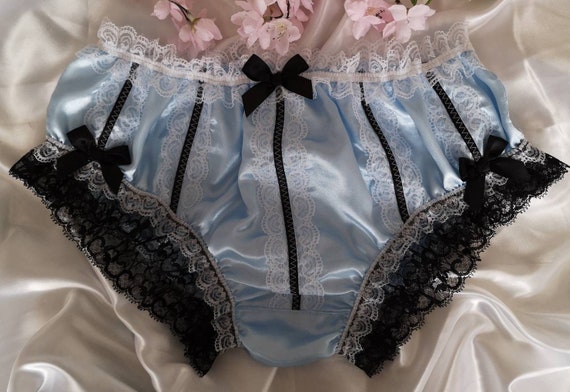 Baby Blue Bikini Style Panties. Soft Silky Satin Sissy Knickers. With  Ribbon. Lace and Bows. Made to Order. Medium up to Extra Extra Large -   Norway