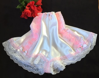 Pure White Satin French Knickers/Tap Panties - Lace, Ribbons & Bows - WMS - XXOS