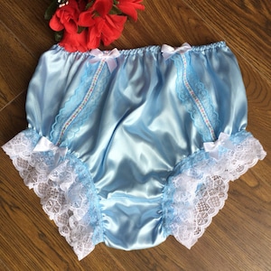 Vintage Style Baby Blue Full Panties/Feminine Satin Sissy Knickers -Medium to XXL
