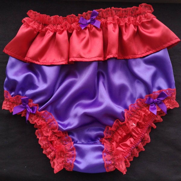 Fuller Fit Double Satin Knickers.  Girly Sissy Panties - Medium up to Extra Extra Large. Choice of Colours. Made to Order.