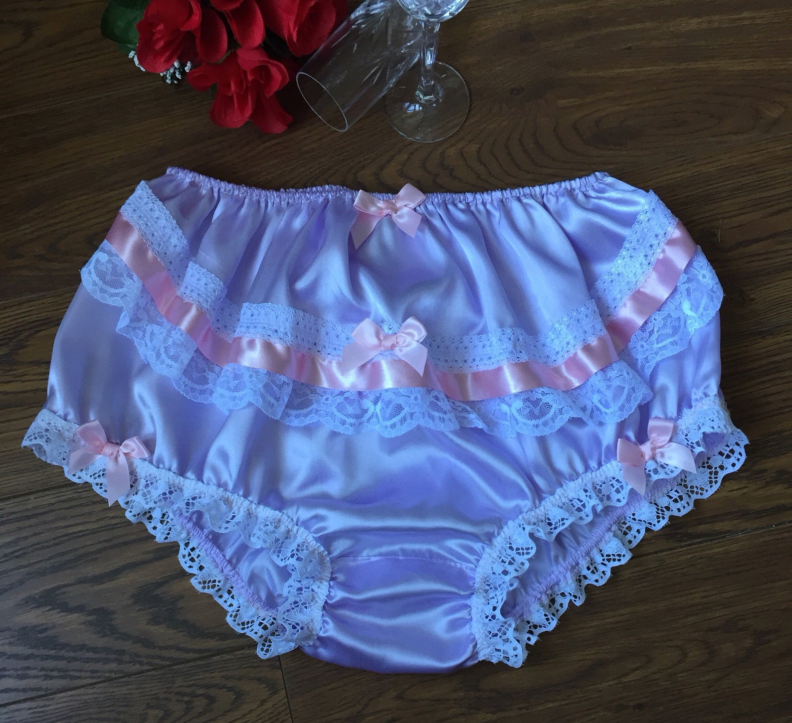 French Lavender Satin Sissy Panties Laceandbows Small Xxl Etsy
