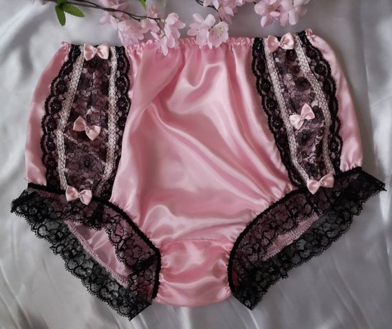 Baby Pink Fuller Fit Vintage Style Panties. Soft Silky Sissy Knickers Black  Lace Trim Made to Order Medium up to Extra Extra Large 