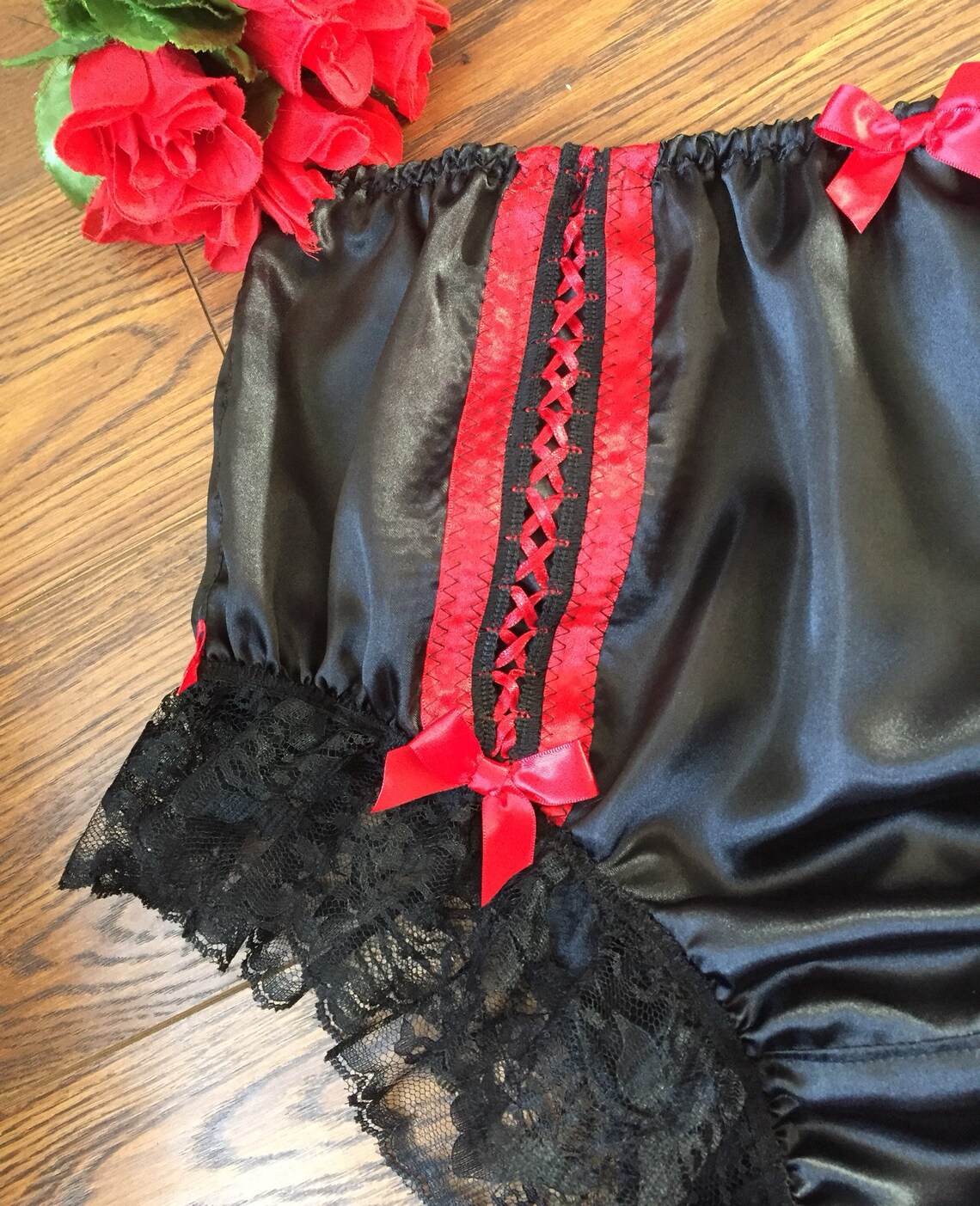 Foxy Black Full Cut Panties/feminine Burlesque Style Satin - Etsy Australia