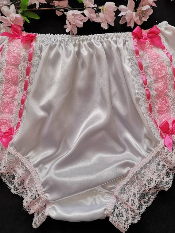 Baby Pink Fuller Fit Panties Slippery Soft Sissy Knickers Lace and