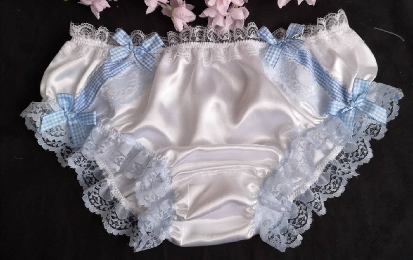 White Satin Sissy Panties: Lace, Ribbon, Bows - Made to Order White Satin Sissy Panties: Lace, Ribbon, Bows - Made to Order