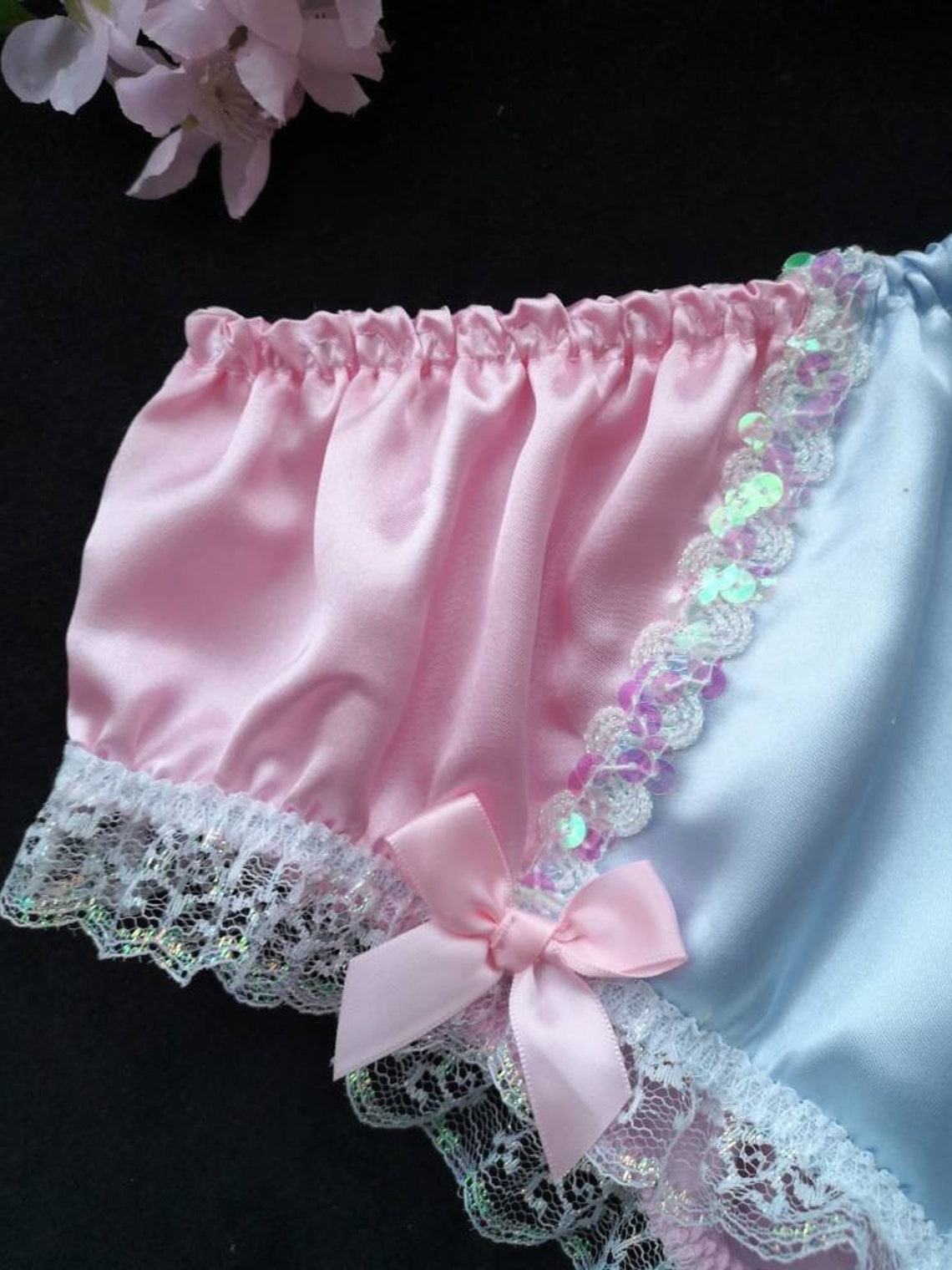 Baby Pink With Baby Blue Satin Front Panel Sparkly Sequin - Etsy