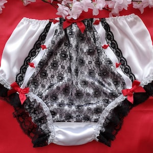 Bridal White Full Fit Panties/Sensual Soft Satin Sissy Knickers - Lace Front Detail - Made to Order - Medium up to Extra Extra Large