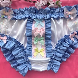 EXTRA EXTRA LARGE. Bridal White Satin Bikini Style Girly Panties - Frilly Feminine Sissy Knickers . Measurements in item Description.