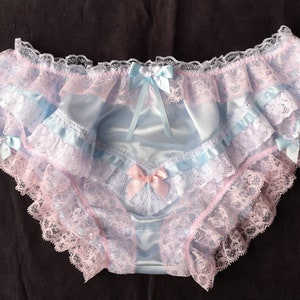 Baby Blue Satin/pink Lace Trim Bikini Style Satin Sissy - Etsy