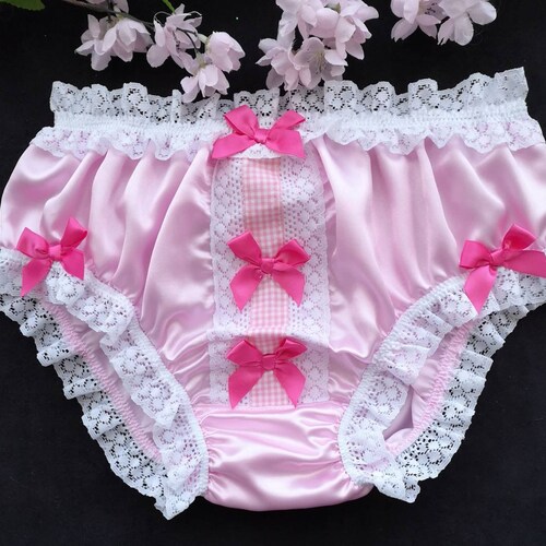 Baby Pink Satin Bikini Style Panties/sissy Knickers With White - Etsy