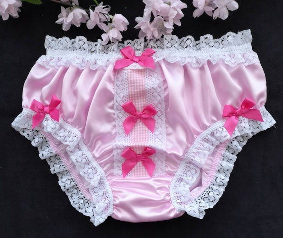 Baby Pink Satin Bikini Panties/gingham Trim Sissy Knickers Medium