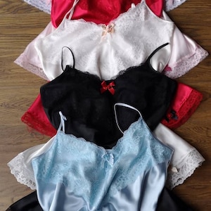 Silky Smooth Satin Shorty Chemise/Nightdress. Lace&Bows. Choice of Six Colours. Made to Order. Medium up to Extra Extra Large.