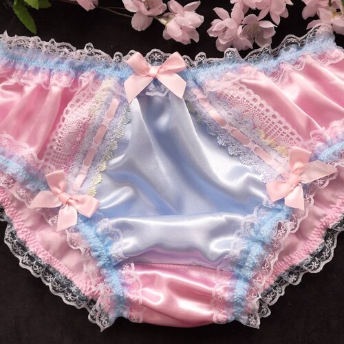 Baby Rosa mit hellblau Vorderseite Bikini Stil Sissy Höschen/Girly Schlüpfer - Made to Order - Medium bis Extra Extra Large