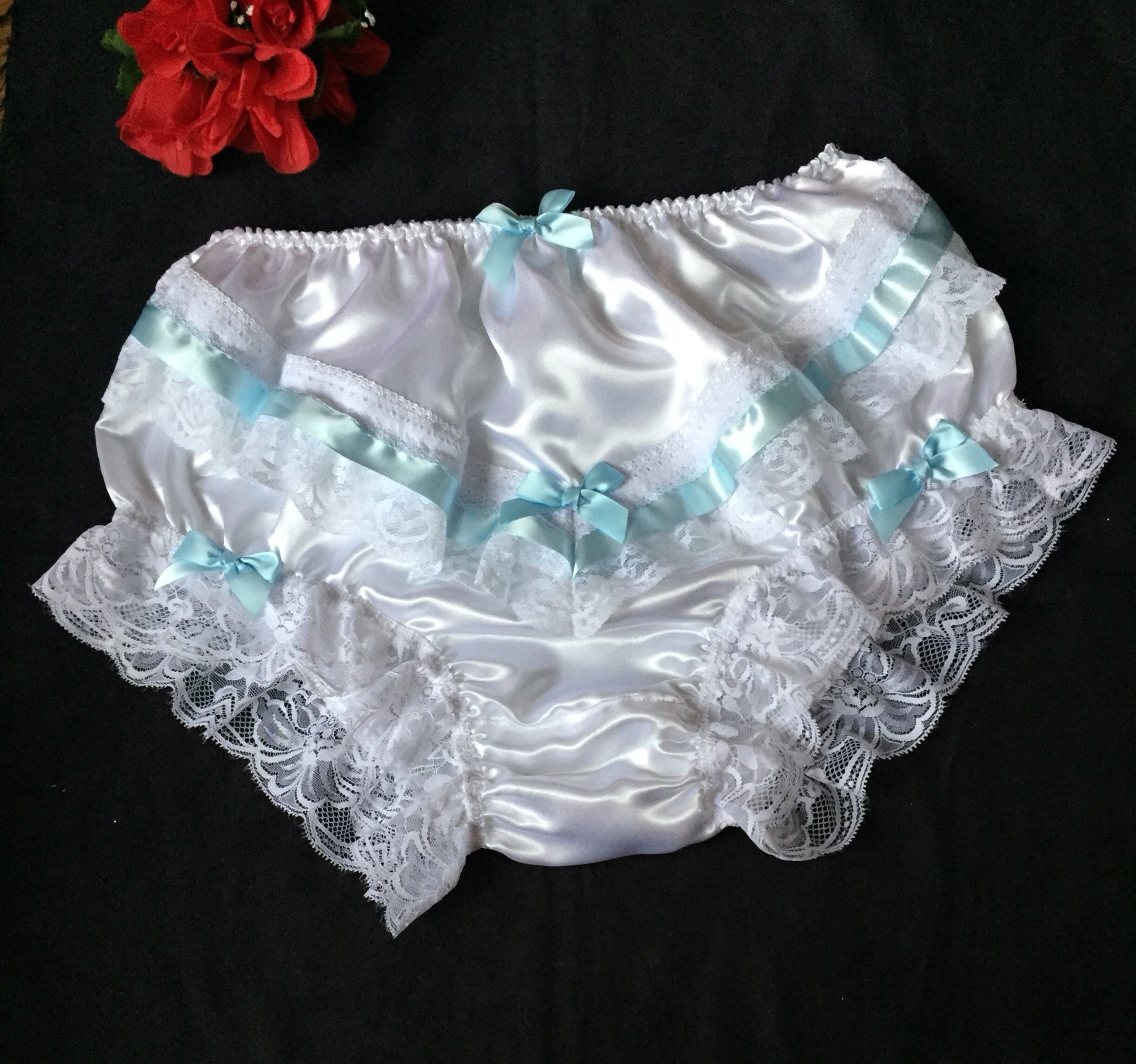 Pure White Full Panties/satin Sissy Knickers - Lace, Ribbon