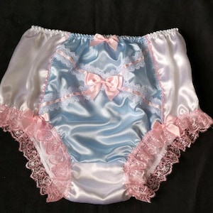 Bridal White Satin/Contrasting Front Panel Full Style Satin Sissy Panties - Made to Order - Medium to XXL
