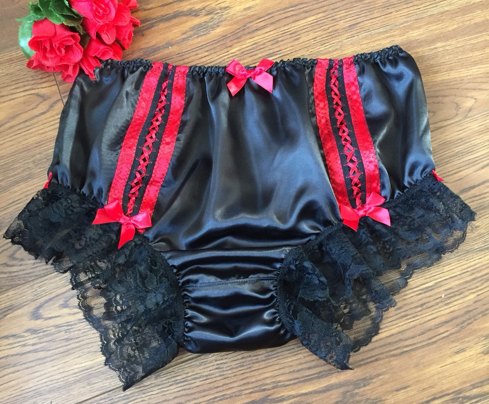 Foxy Black Full Cut Panties/feminine Burlesque Style Satin - Etsy UK