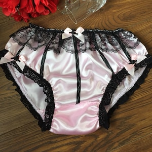Pale Pink Satin Bikini Panties/softly Sensual Sissy Knickers - Made to Order #LaceRibbonRosesBows - Medium to XXL