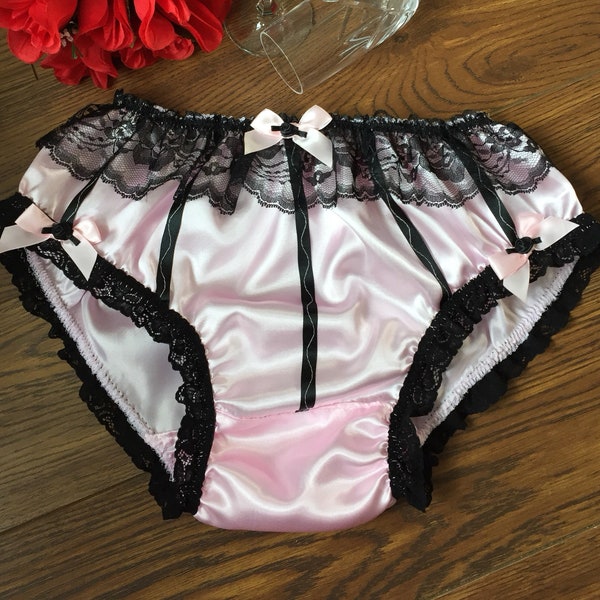 Pale Pink Satin Bikini Panties/softly Sensual Sissy Knickers - Made to Order #LaceRibbonRosesBows - Medium to XXL