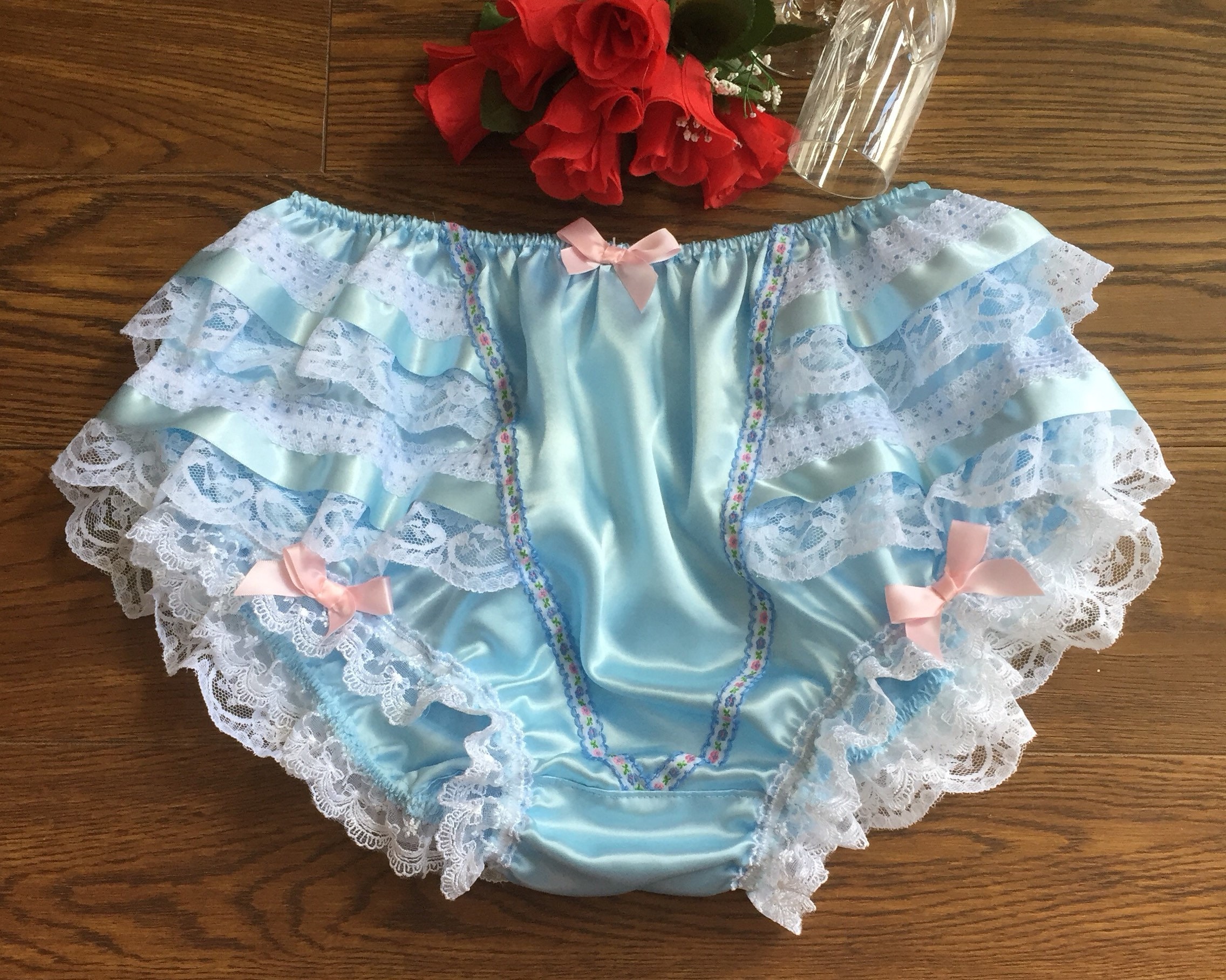Baby Blue Satin Panties Back Frills High Waisted Knickers Etsy Australia