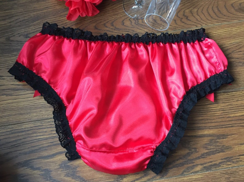 Foxy Red Satin Bikini Panties/knickers/lace & Bows MEDIUM - Etsy