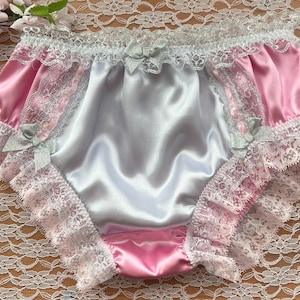 MEDIUM - Baby Pink with Silver Front Panel Bikini Style Sissy Panties/Girly Knickers - Measurements in Item Description