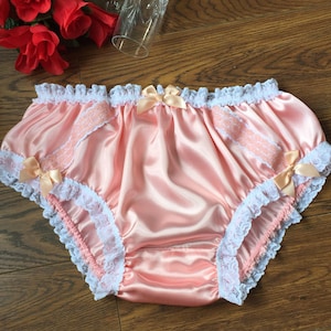 Blush Soft Satin Sissy Panties/feminine Knickers lace &bows Medium TO ...