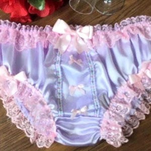 French Lavender Girly Satin Panties/Sensually Soft Sissy Bikini Knickers - Medium to XXL