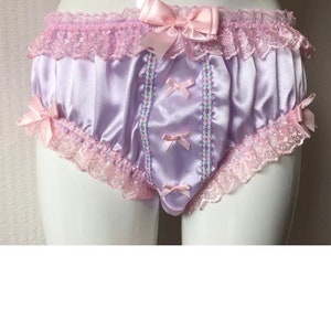 French Lavender Girly Satin Panties/Sensually Soft Sissy Bikini Knickers - Medium to XXL