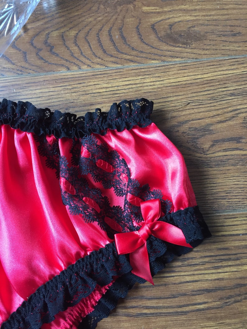 Foxy Red Satin Bikini Panties/knickers/lace & Bows MEDIUM Etsy UK