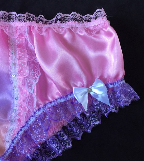 Baby Pink/sparkly Rainbow Front Satin Bikini Panties Girly Sissy Knickers.  Made to Order. Medium up to Extra Extra Large. -  Canada