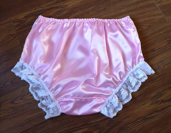 Baby Pink Sensual Satin Full Style Panties white Lace Side Detail