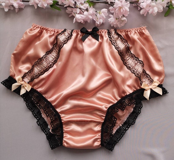 Blush Coloured Satin Full Fit Panties Sensually Soft Sissy Knickers Sparkly  Ribbon Trim made to Order Medium up to Extra Extra Large 