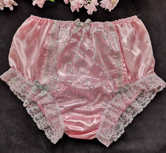 Baby Pink Fuller Fit Satin Panties/sparkly Silver Organza Front Panel Sissy  Knickers Made to Order Medium up to Extra Extra Large 