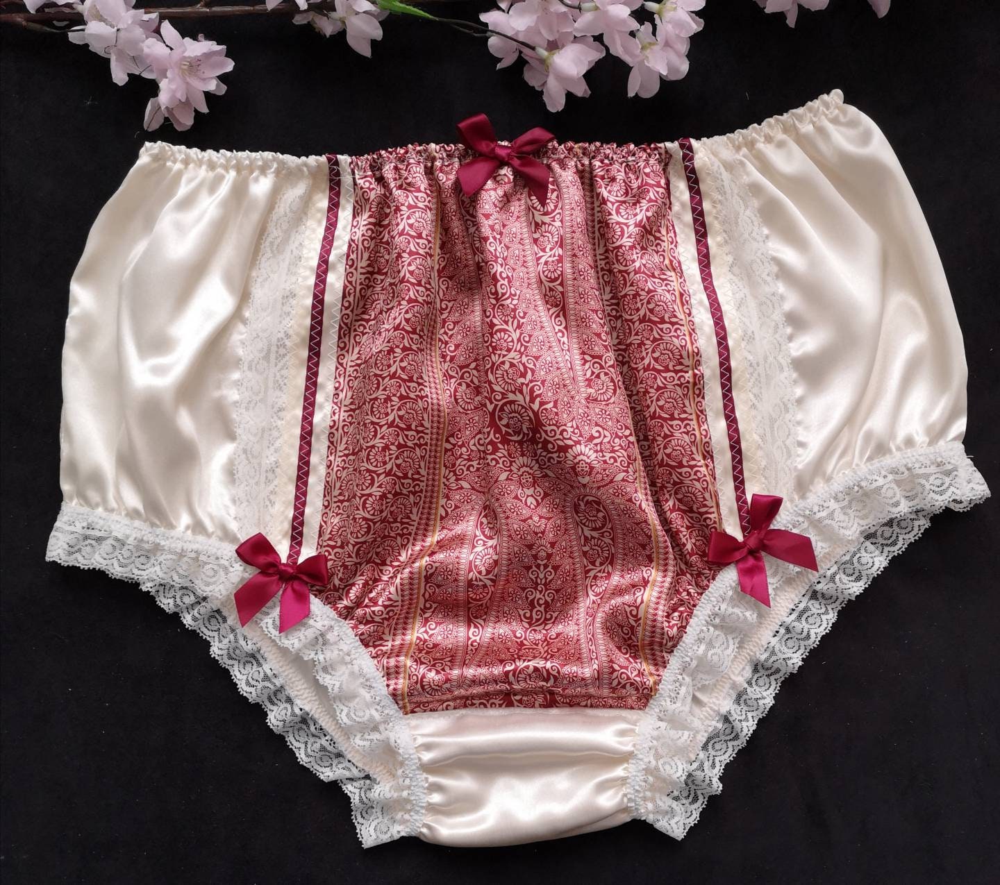 Champagne Satin Fuller Fit Panties-feminine Sissy Knickers Printed